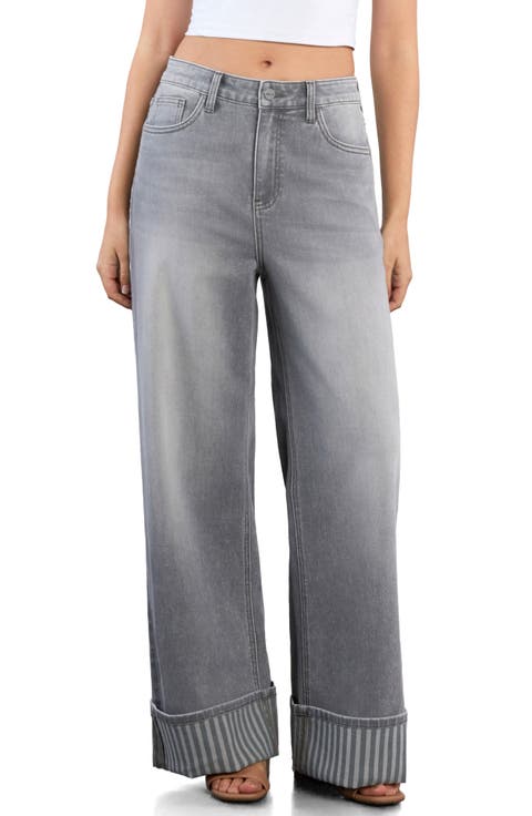 Contrast Cuff Wide Leg Jeans