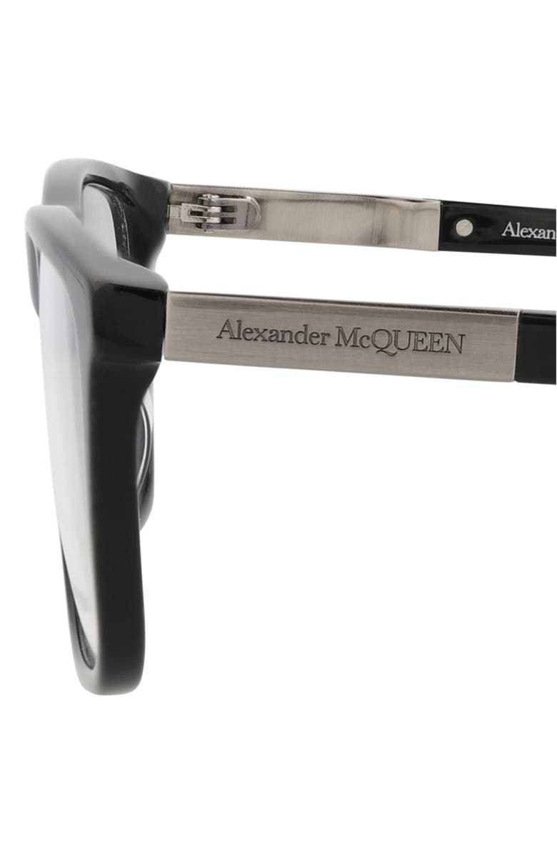 McQueen 56mm Rectangular Optical Glasses, Alternate, color, Black Silver Transparent