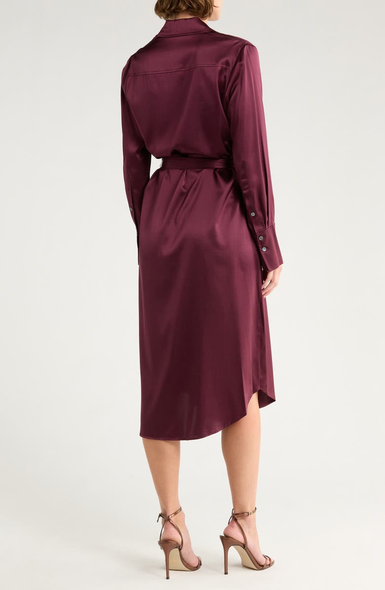 Ramy Brook Victoria Tie Waist Long Sleeve Silk Blend Shirtdress, Alternate, color, Pinot Noir