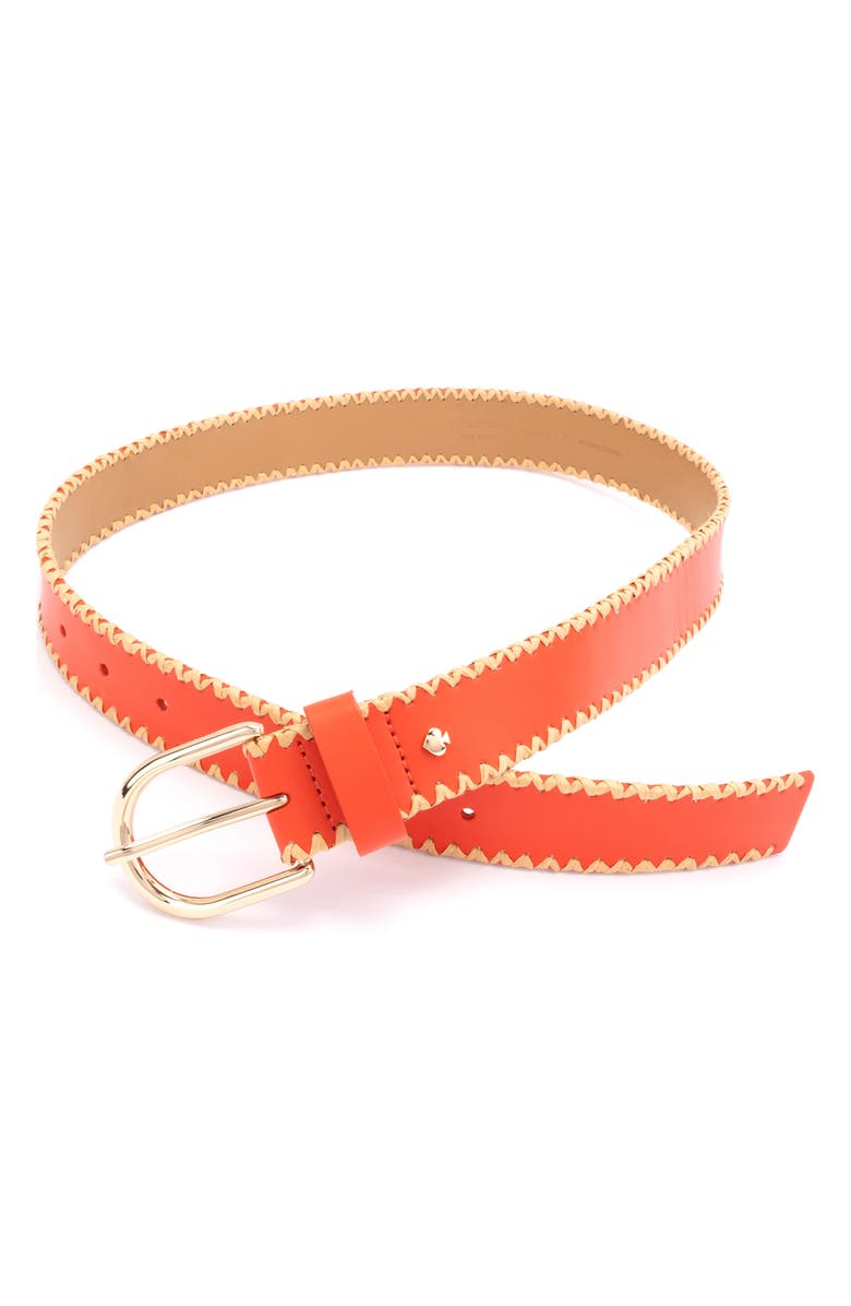 Kate Spade New York straw edge leather belt, Main, color, Goji Berry