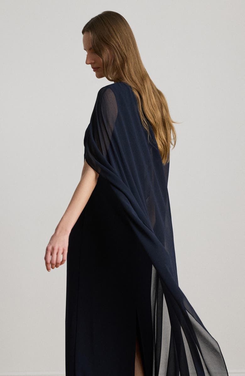 Lauren Ralph Lauren Cape Detail Triple Georgette Gown, Alternate, color, Lauren Navy Blue