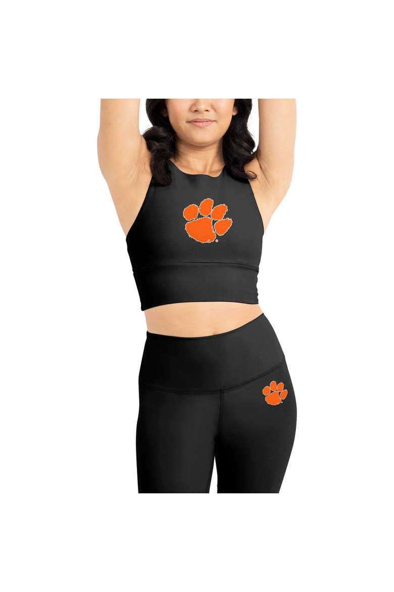 Women's Kadi Brand Black Clemson Tigers Buttery Soft Midi Bra & Leggings Set, Main, color, Black