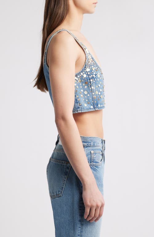 Frame The Champagne Sequin Denim Crop Top In Blue