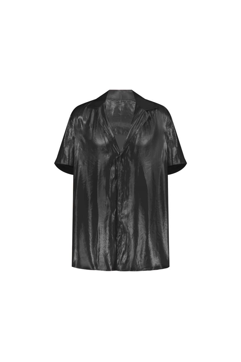 Satin Button Up Short Sleeve Shirt, Main, color, Black