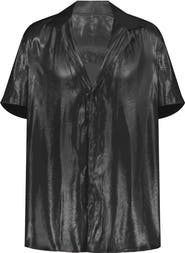 ÚCHÈ Satin Button Up Short Sleeve Shirt