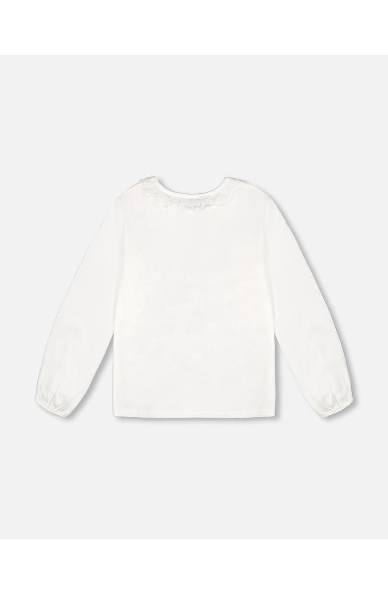 Deux par Deux Little Girl's Print T-Shirt With Lace Off White, Alternate, color,