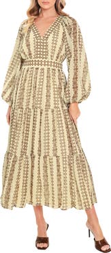 FLYING TOMATO Print Tiered Midi Dress