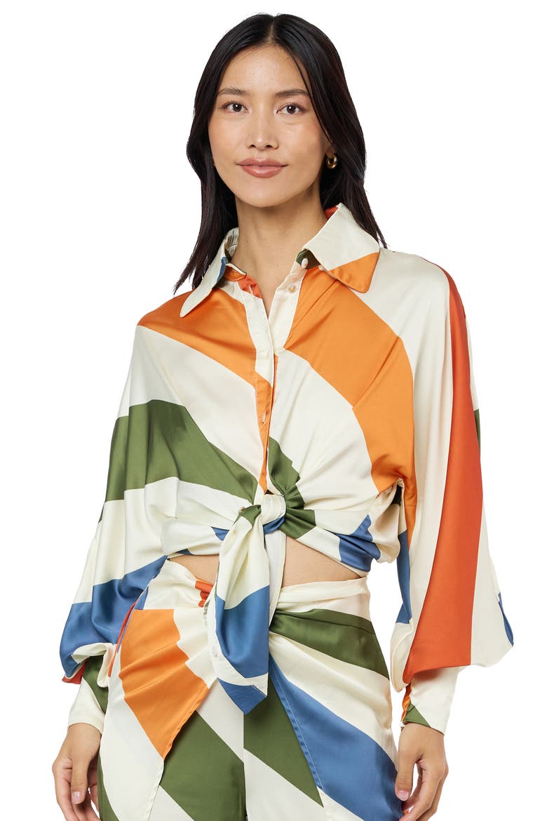 Kenia Stripe Satin Chiffon Button-Up Shirt, Alternate, color, WHITE MULTI