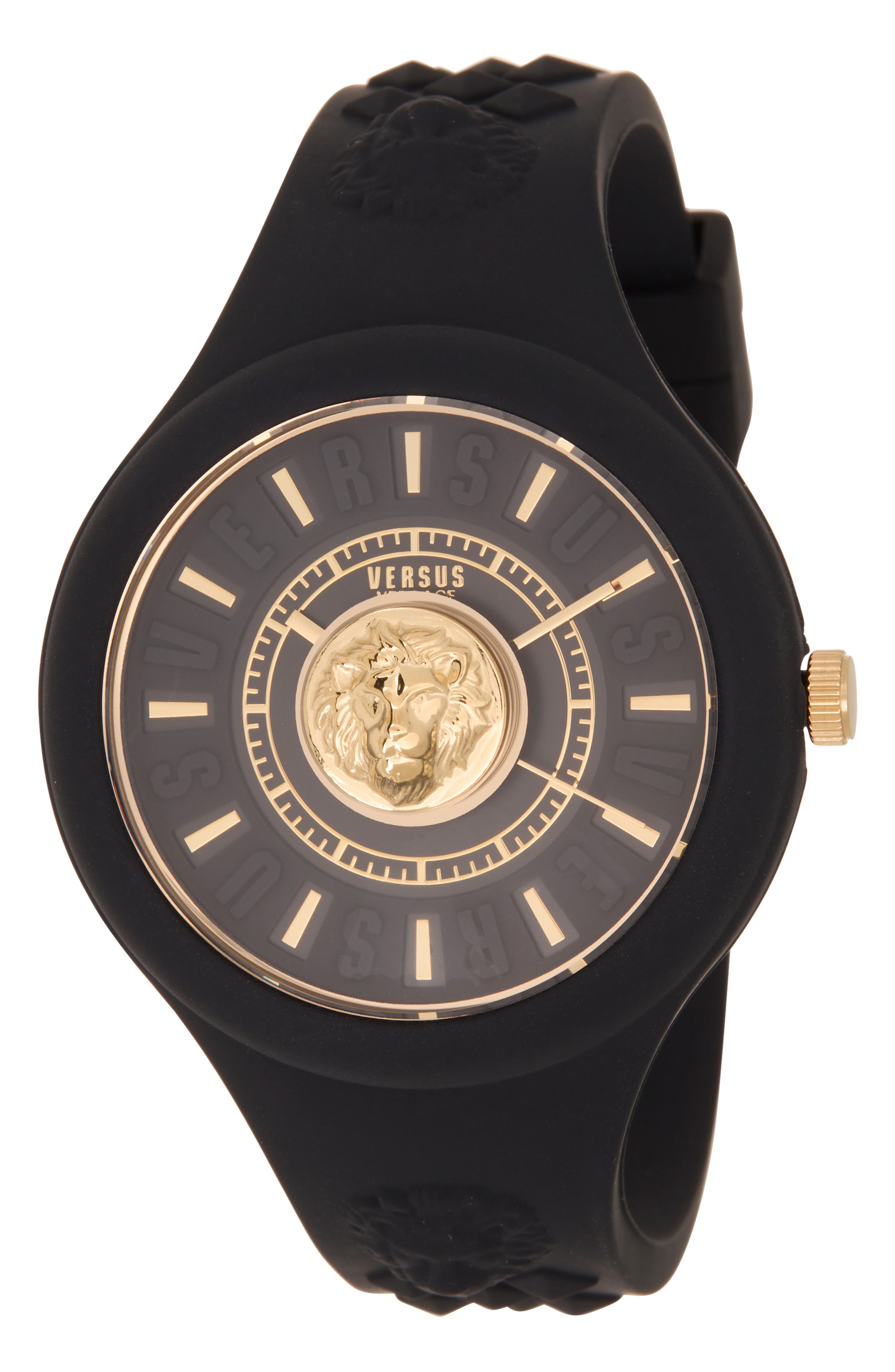 VERSUS Versace Fire Island Lion Silicone Strap Watch, 44mm