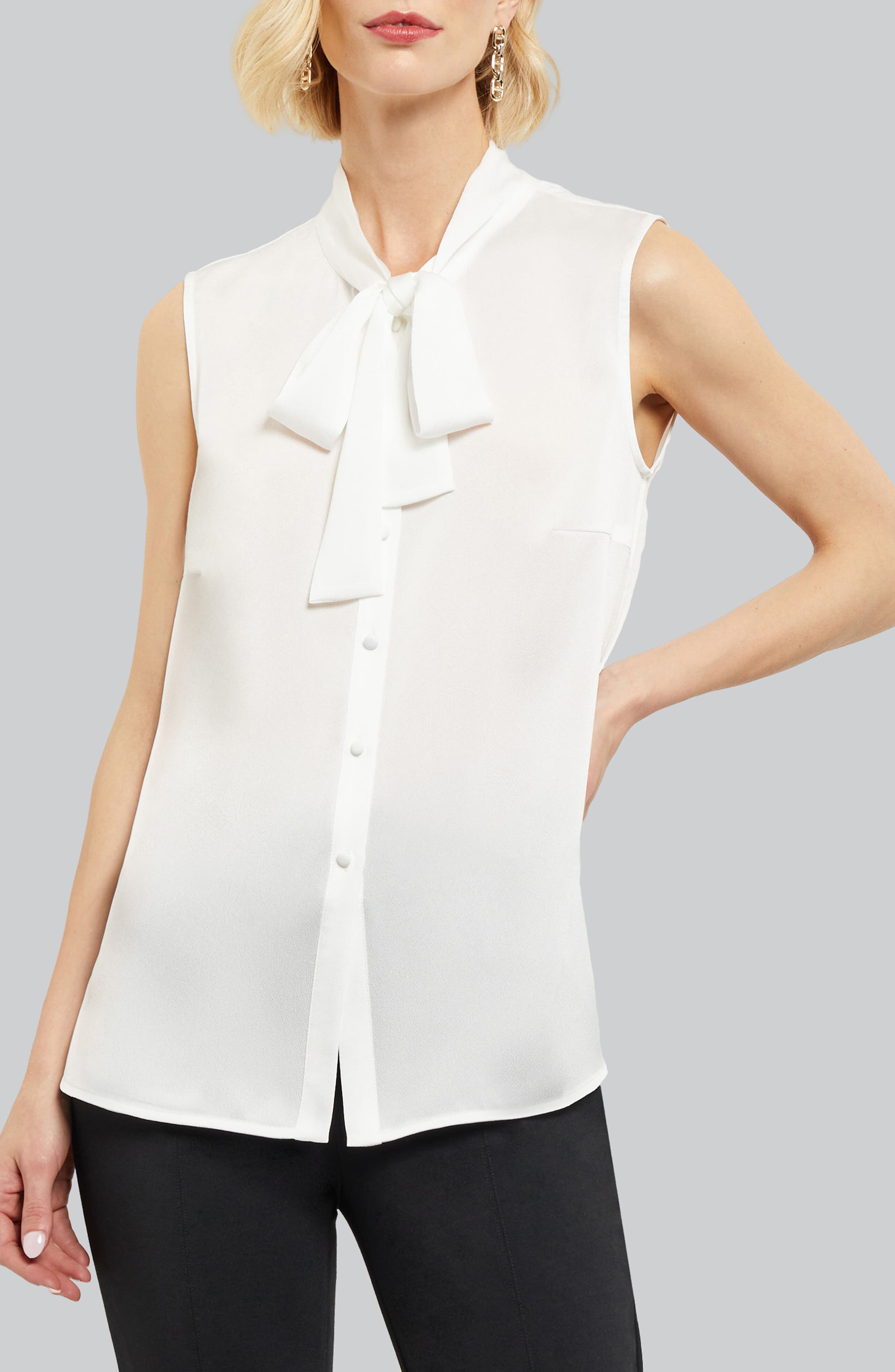 Tie Neck Sleeveless Blouse