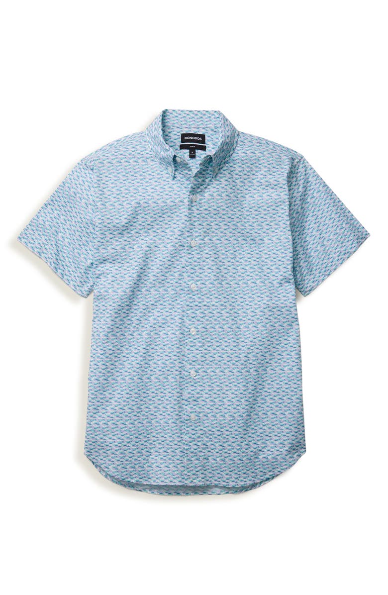 Bonobos Fish Party Slim Fit Short Sleeve Button-Down Shirt, Alternate, color, Blue/ Lavendar Fish