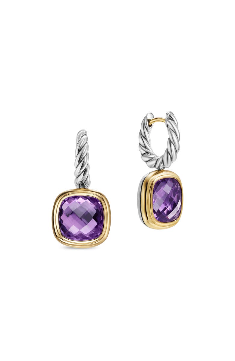 David Yurman Albion<sup>®</sup> Drop Earrings in Sterling Silver with 18K Yellow Gold & Amethyst, 10mm, Alternate, color, Amethyst