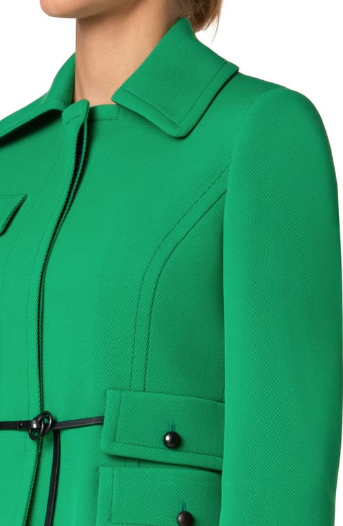 Akris Punto Wool Tricotine Belted Jacket In Sea Green-navy