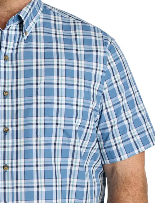 Harbor Bay By Dxl Big & Tall Easy-care Tonal Medium Plaid Sport Shirt In Blue