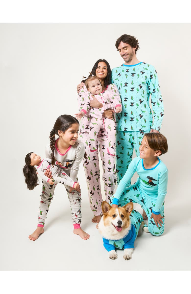 Leveret Dog Cotton Matching Family Pajamas, Fun & Novelty Prints, Alternate, color, Dinosaur Gray
