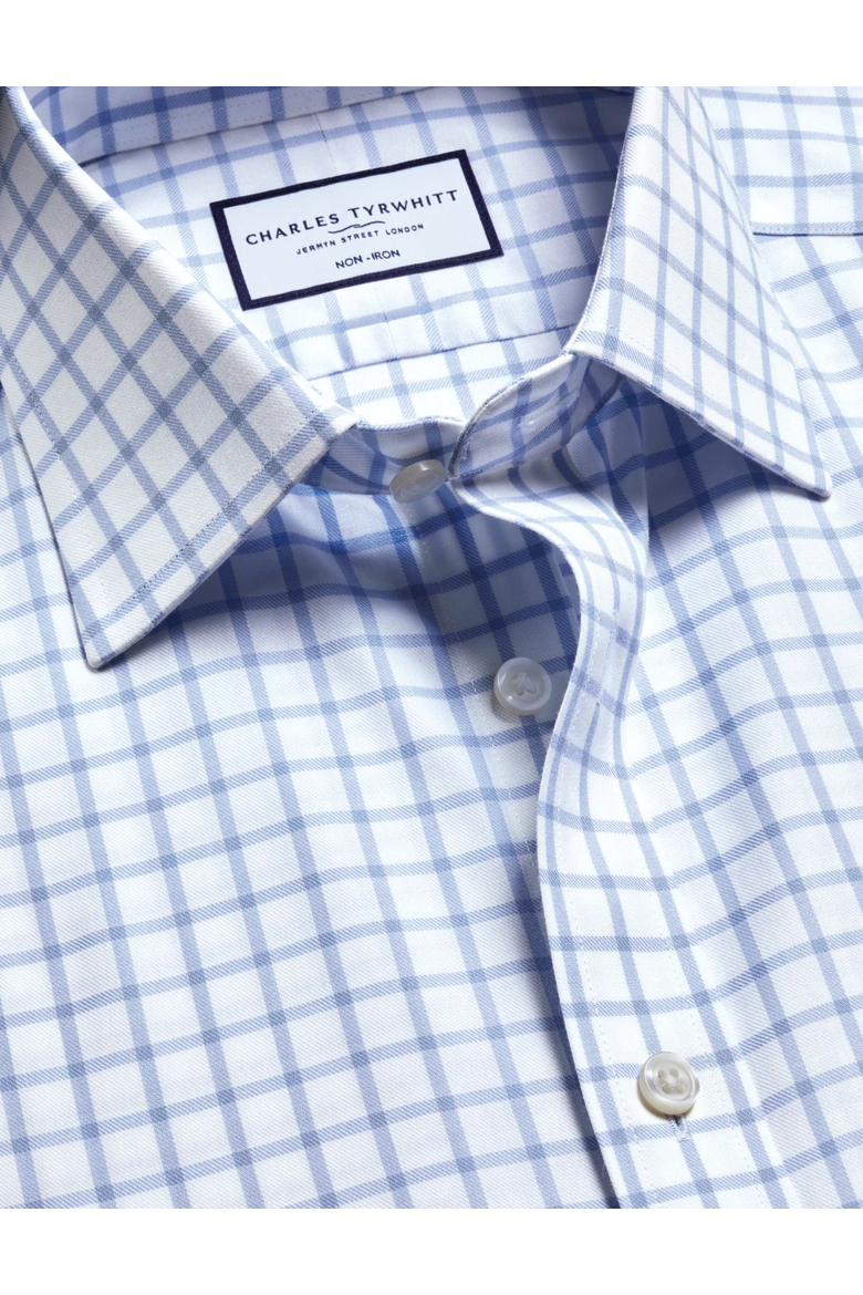 Non-Iron Twill Grid Check Shirt, Alternate, color, Sky Blue