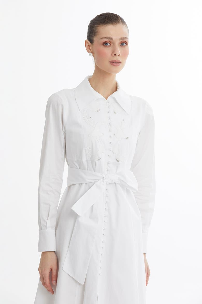 White Embroidered Detail Midi Dress, Alternate, color, White