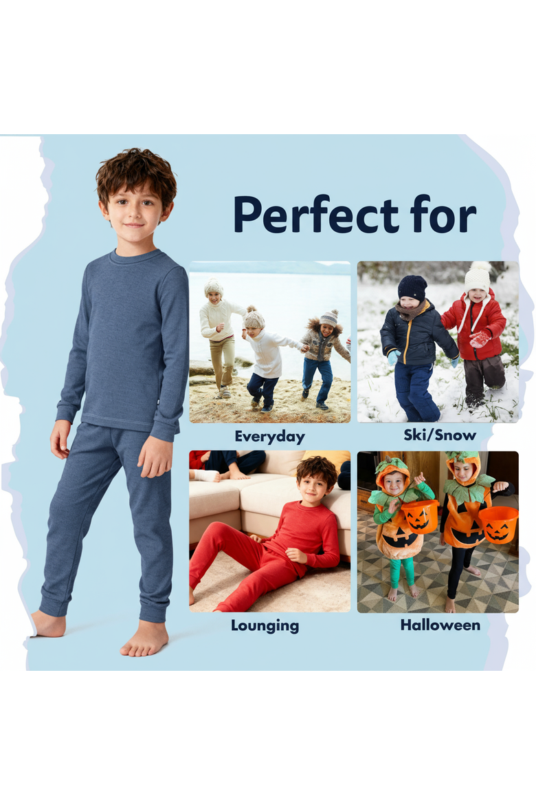 Boys Soft & Cozy Thermal Long Johns 2-Piece Set, Alternate, color, Denim Blue