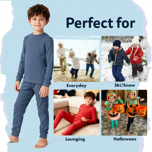 City Threads Boys Soft & Cozy Thermal Long Johns 2-piece Set In Blue