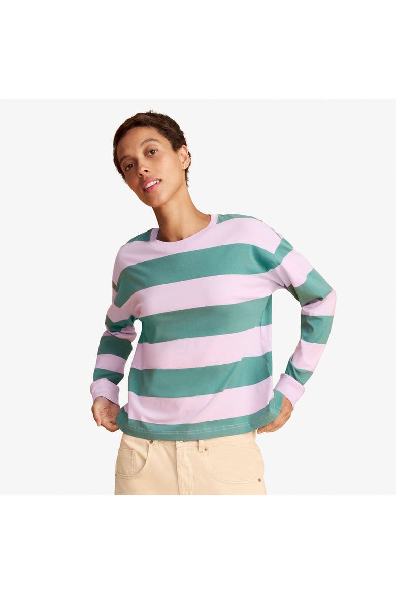 Women's Fit Long Sleeve Relaxed Tee In Rugby Stripe, Alternate, color, Hydrangea Sunwashed Teal