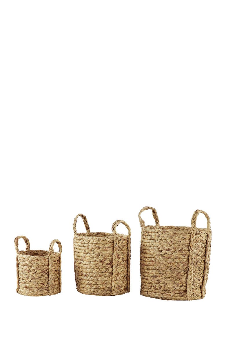 GINGER BIRCH STUDIO Round Natural Seagrass Wicker Basket Planters with Handles - Set of 3, Main, color, 