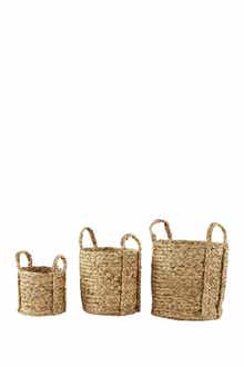 GINGER BIRCH STUDIO Round Natural Seagrass Wicker Basket Planters with Handles - Set of 3