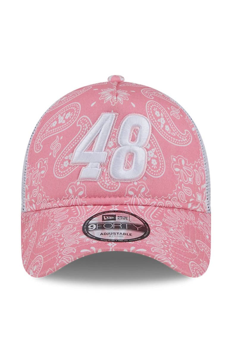New Era Men's New Era  Pink Alex Bowman 9FORTY A-Frame Trucker Paisley Adjustable Hat, Alternate, color, 