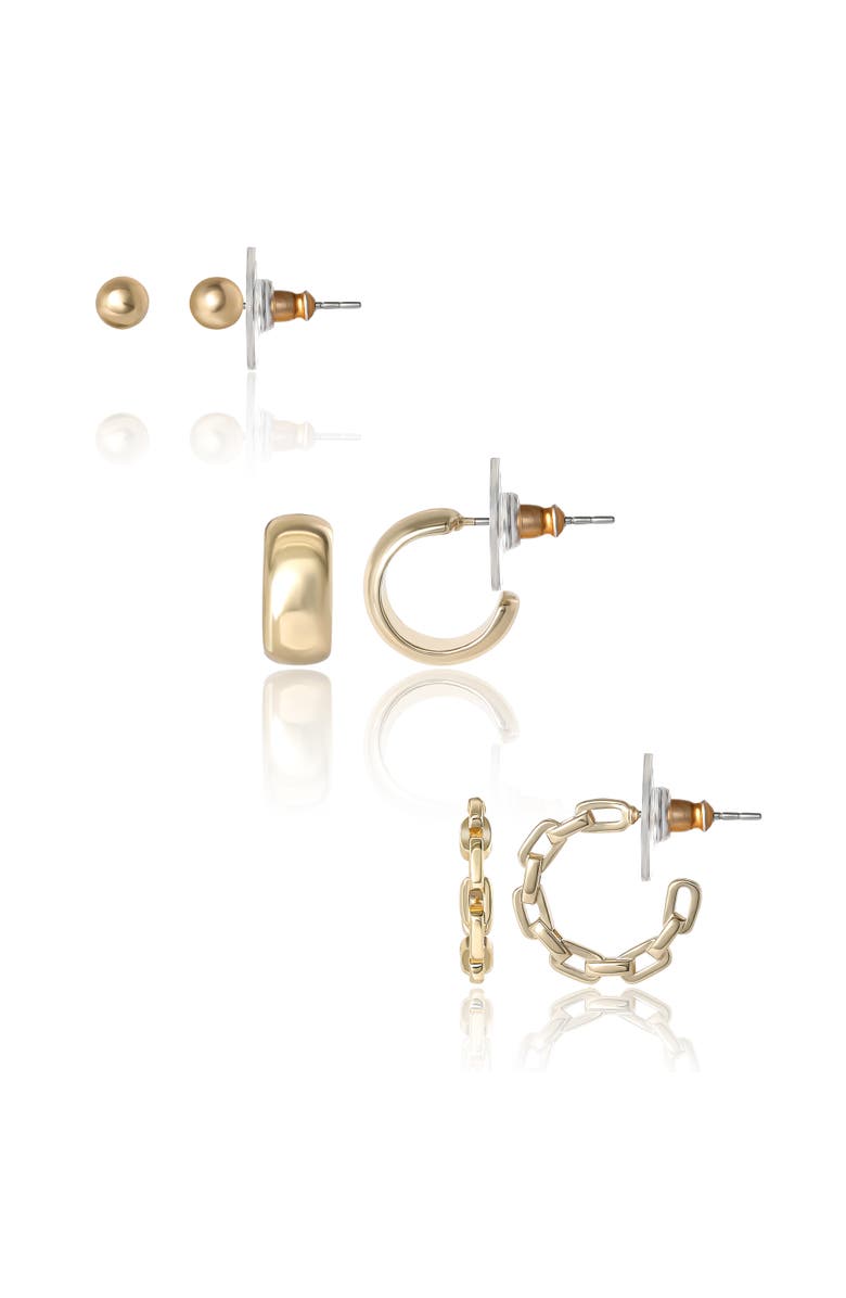 Jessica Simpson Gold-Tone Stud and Hoop Earring Set, Alternate, color, Gold
