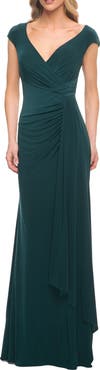 La Femme Jersey Dress with Knot at Waist and Short Sleeves