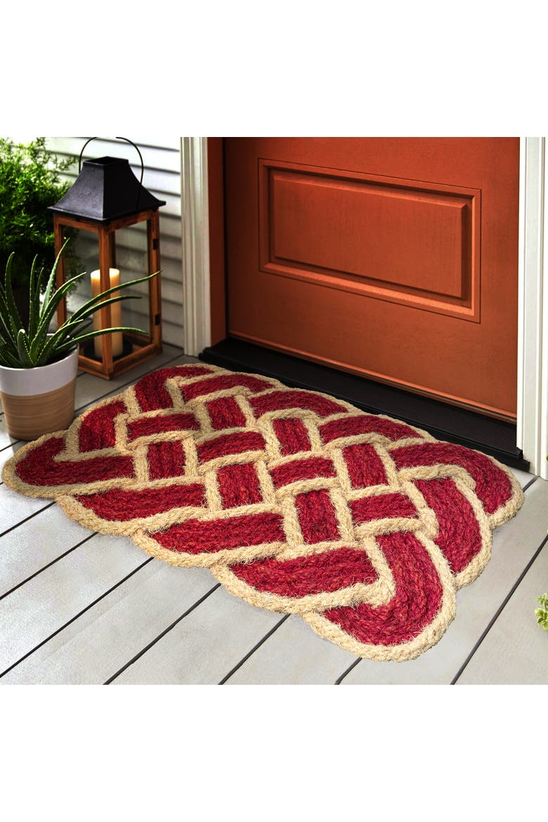 Maeve Classic Coastal Scalloped Basketweave Coir Indoor/Outdoor DoorMat, Alternate, color, Red/Bleach (Set of 2)