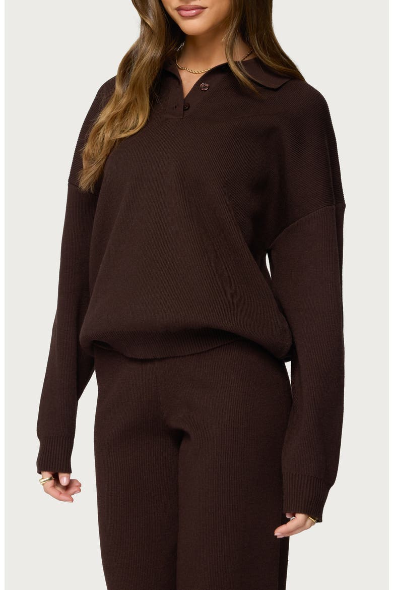 Lorie Oversize Polo Sweater, Alternate, color, BROWN