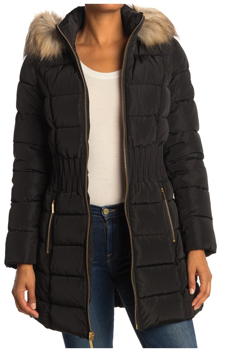 Laundry by Shelli Segal Faux Fur Hood Quilted Puffer Jacket, Main, color, 