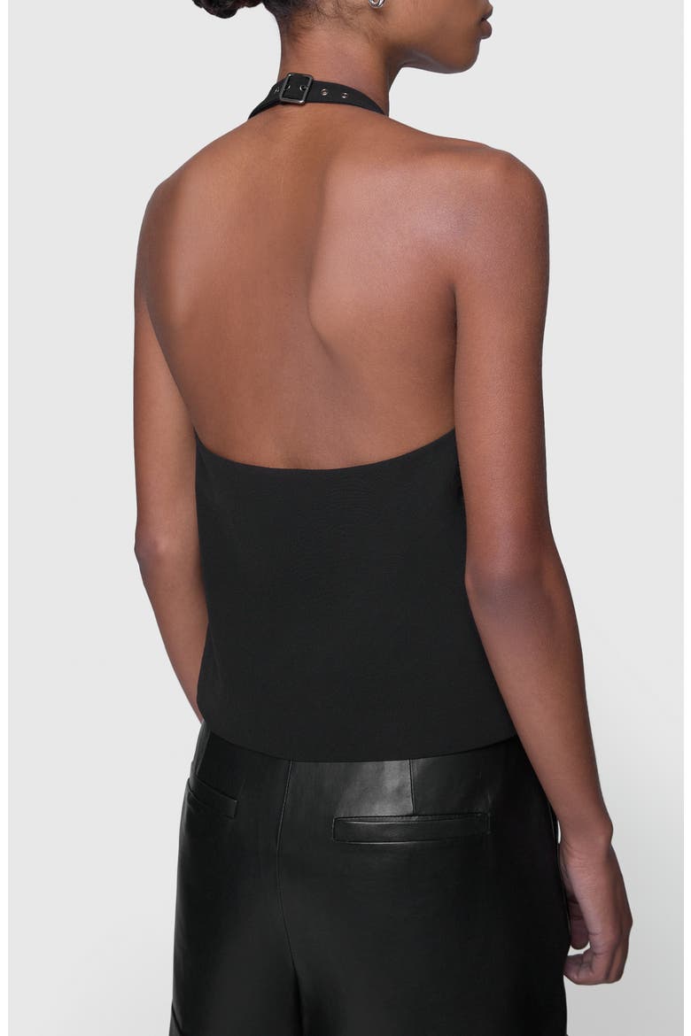 Jovie Belted Halter Neck Top, Alternate, color, TRUE BLACK