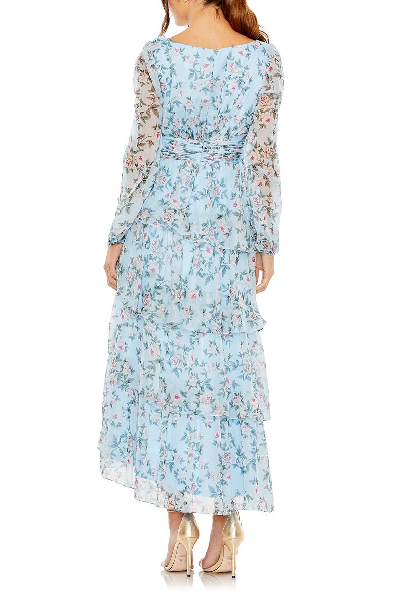 Puff Sleeve Floral Printed Dress, Alternate, color, AQUA MULTI
