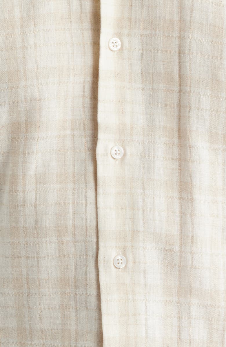 Jack Victor Edgemont Plaid Cotton & Linen Button-Up Shirt, Alternate, color, Tan