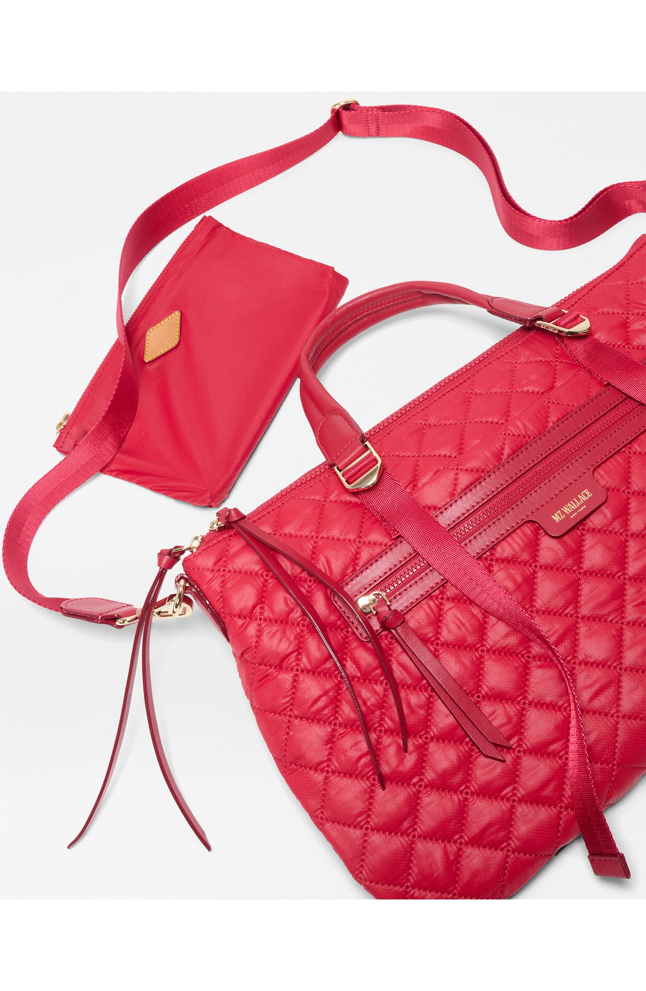 Medium Park Quilted Nylon Satchel, Alternate, color, APPLE