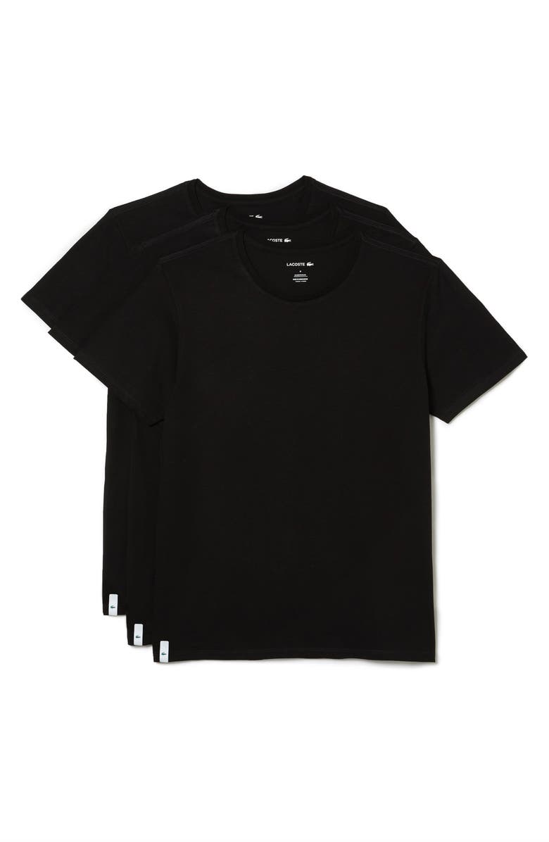 Lacoste 3-Pack Essentials Crewneck T-Shirts, Main, color, Black