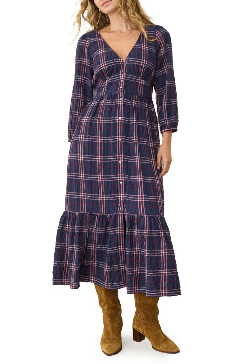 Maeve Plaid Long Sleeve Tiered Midi Dress, Main, color, TWILIGHT PLAID