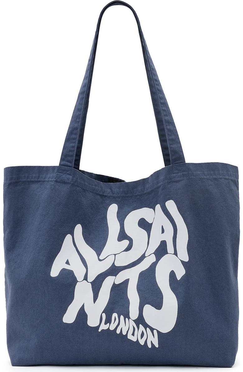 AllSaints Orlando Logo Canvas Tote, Main, color, Cove Blue
