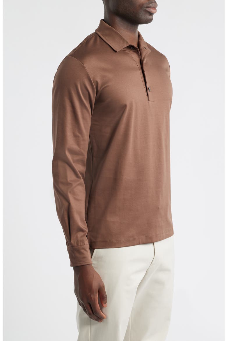 Mercerized Cotton Long Sleeve Polo, Alternate, color, CHOCOLATE