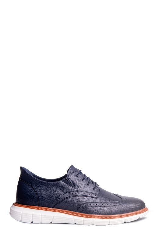 Marc Joseph New York Hill Street Hands Free Technology Leather Wingtip Casual Oxford, Alternate, color, Navy  Grainy Leather