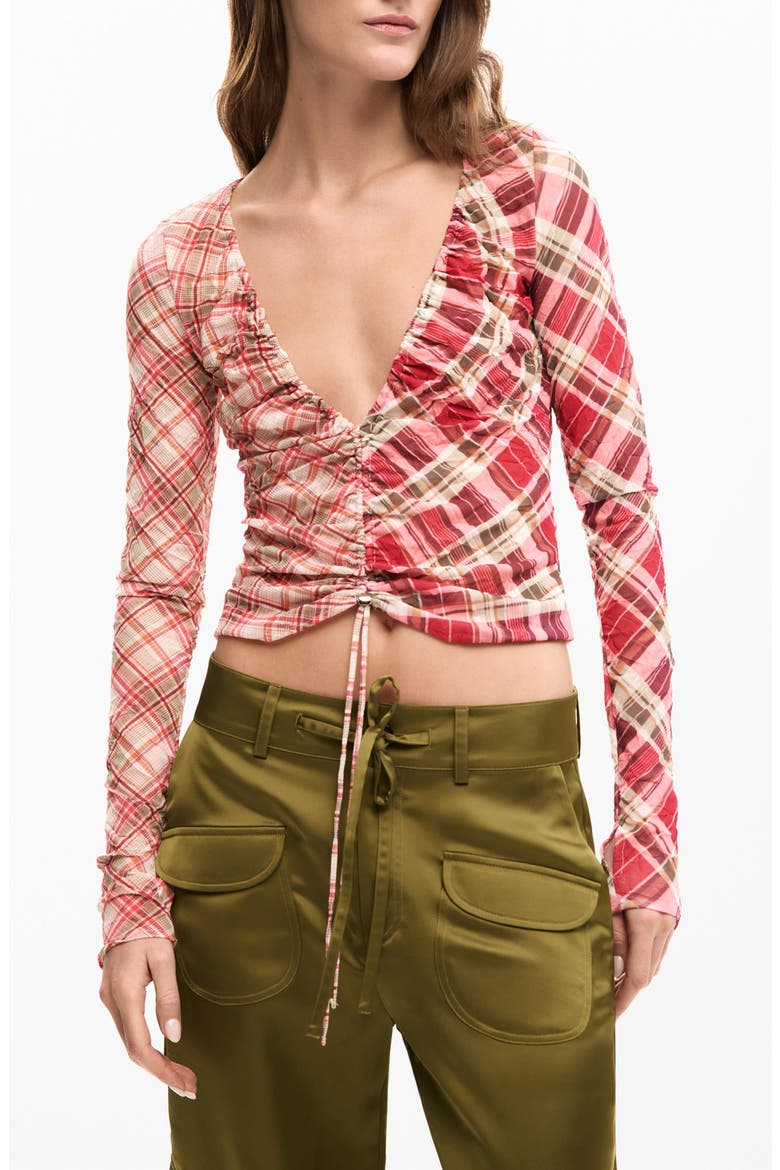Ruched Front Long Sleeve Shirt, Main, color, RED