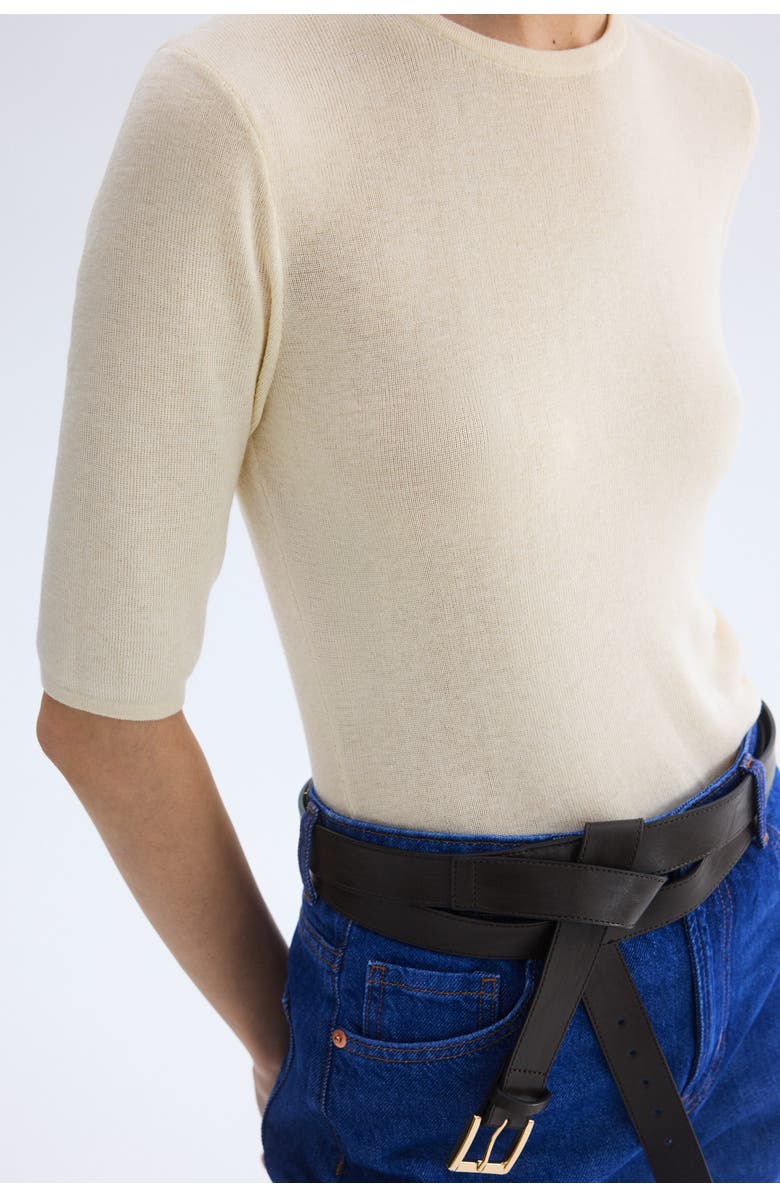 H&M Rib-knit T-shirt, Alternate, color, Cream