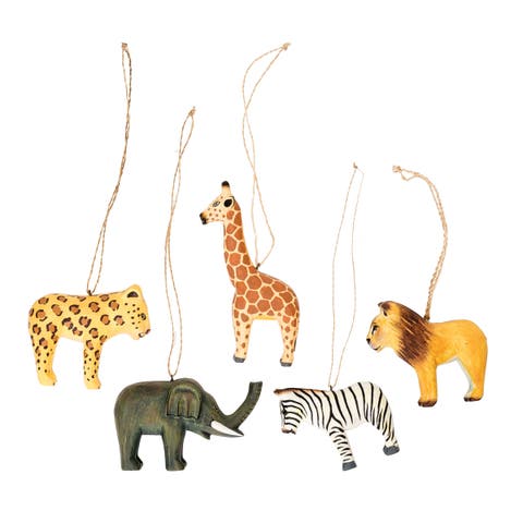 Handmade Mini Zoo Animals Ornament Set of 5
