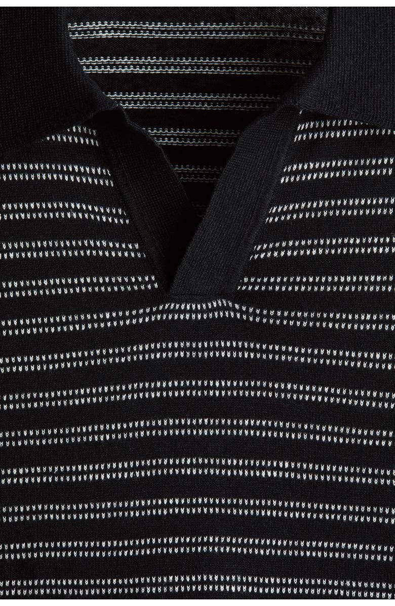 H&M Regular Fit Linen-blend Polo Shirt, Alternate, color, Black/Striped