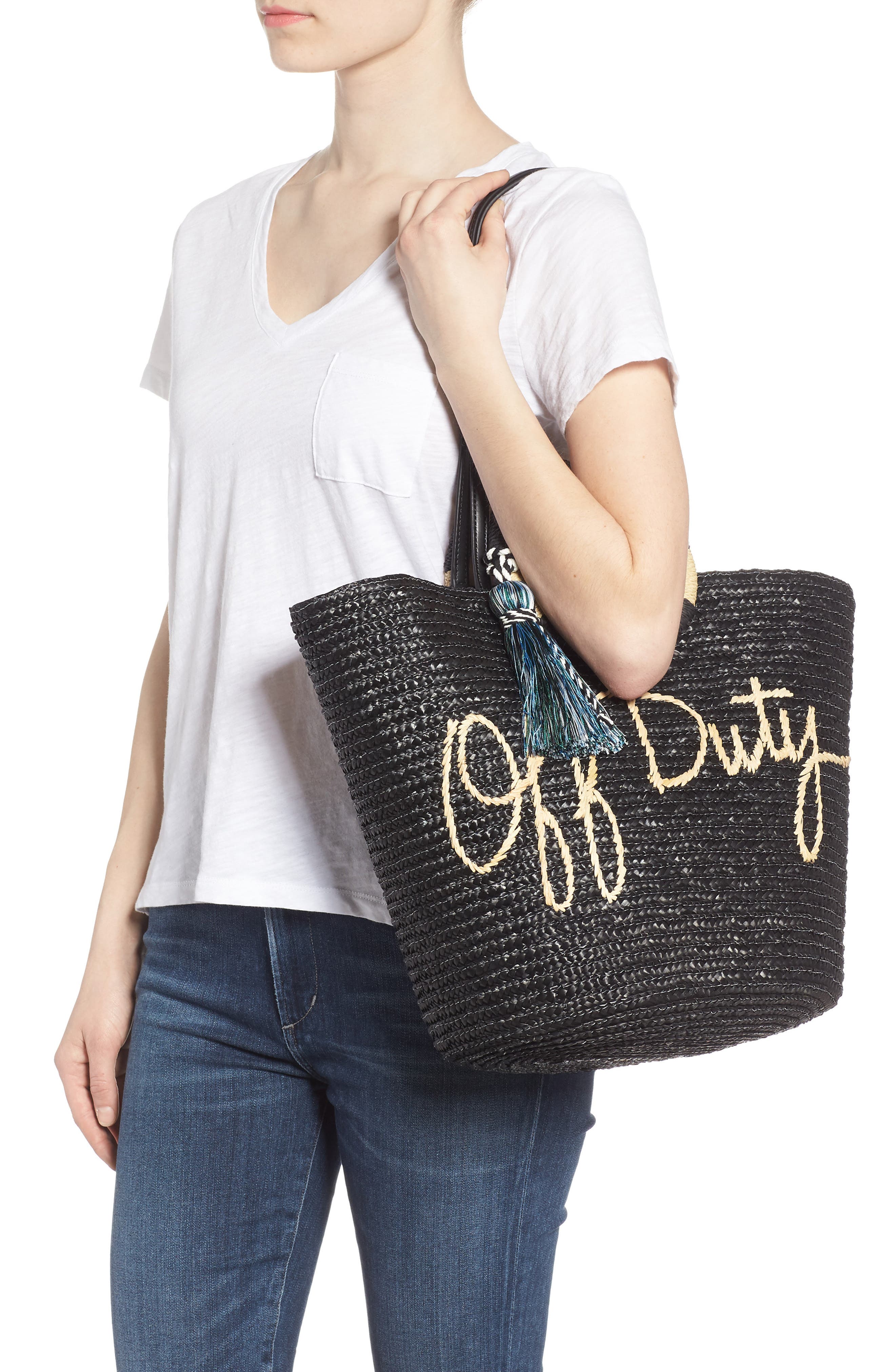Rebecca Minkoff Off Duty Woven Straw Tote, Alternate, color, 
