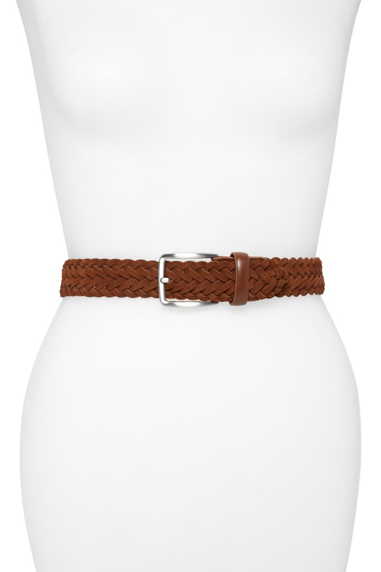 Braided Leather Belt, Main, color, COGNAC