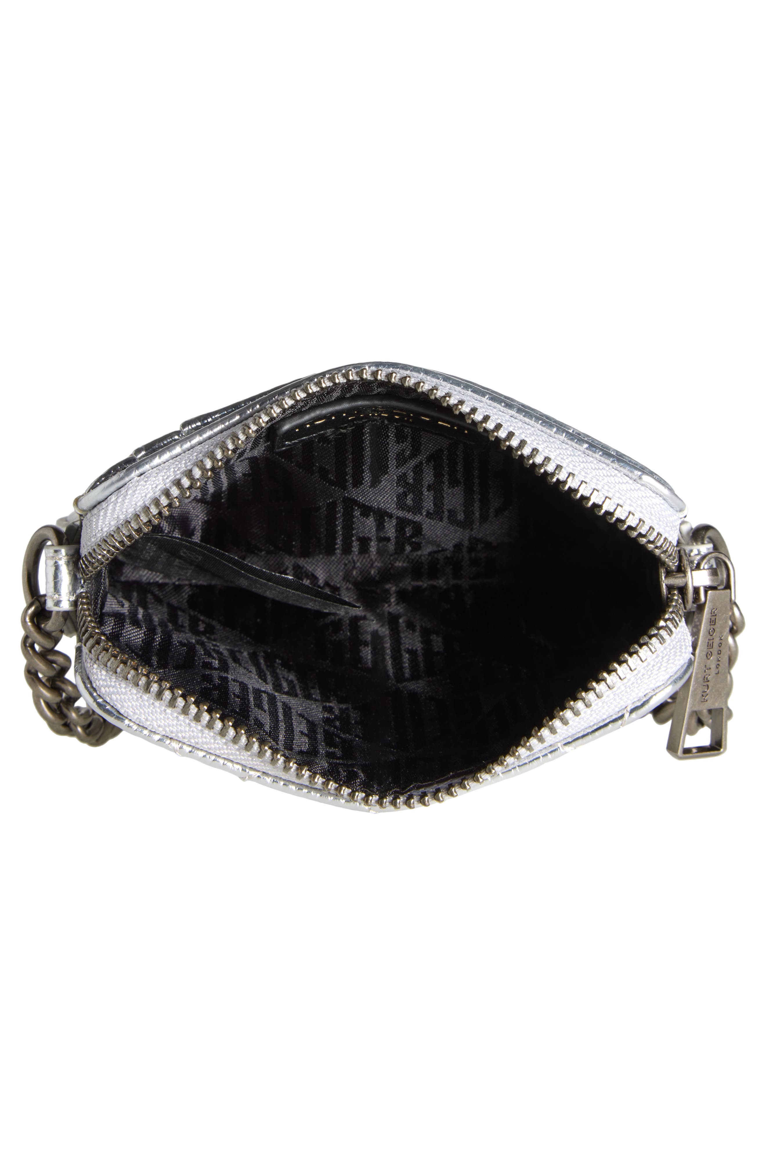 Kurt Geiger London Micro Kensington Metallic Faux Leather Camera Bag, Alternate, color, Silver