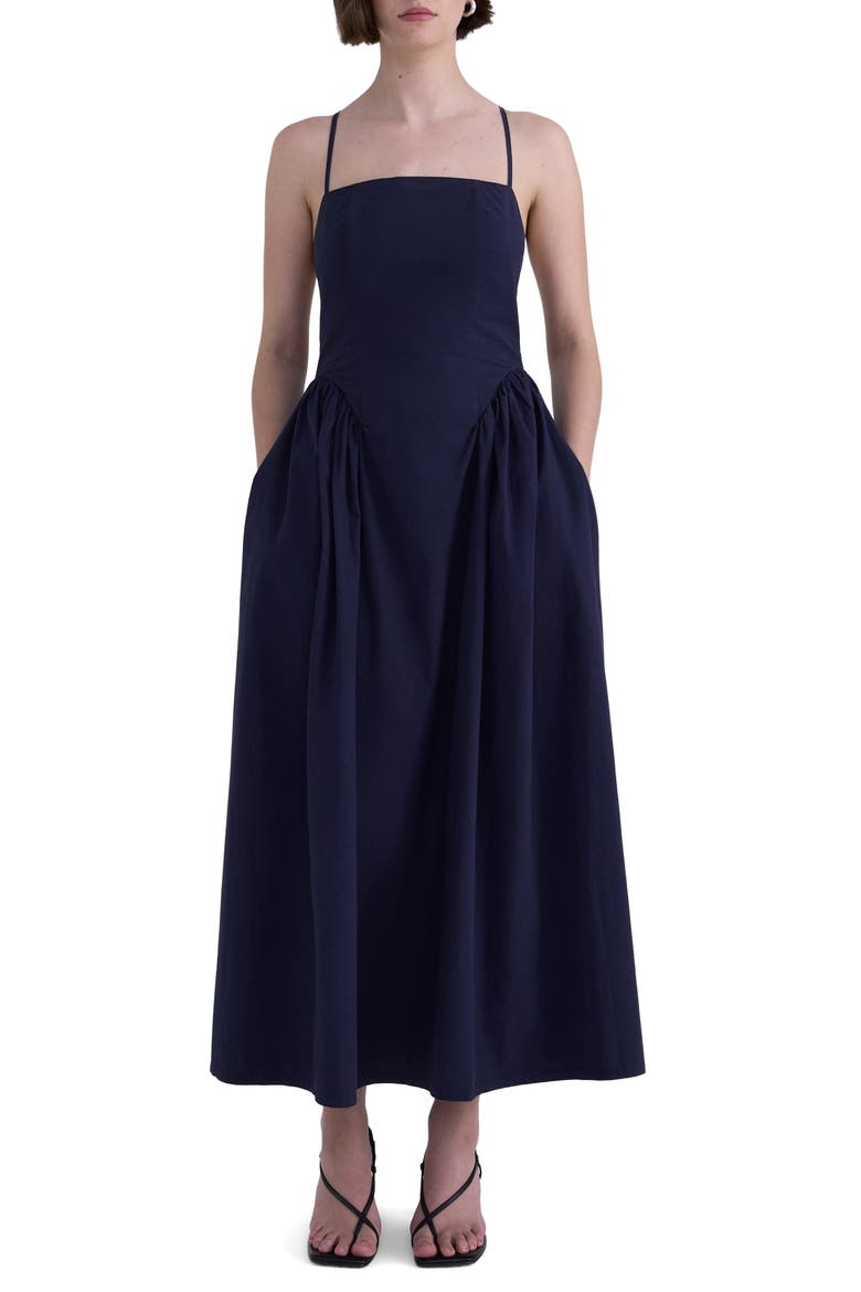 Sadee Cotton Poplin Midi Dress, Main, color, NAVY SHIP