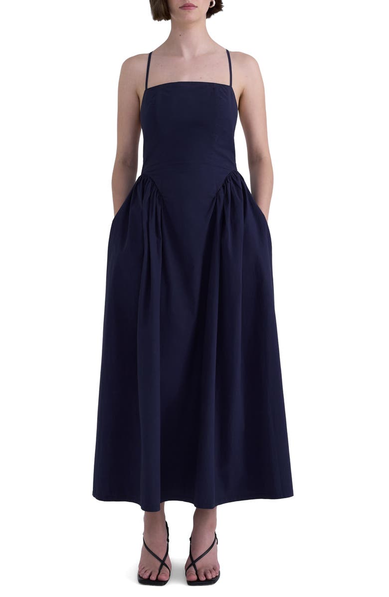Pistola Sadee Cotton Poplin Midi Dress, Main, color, Navy Ship